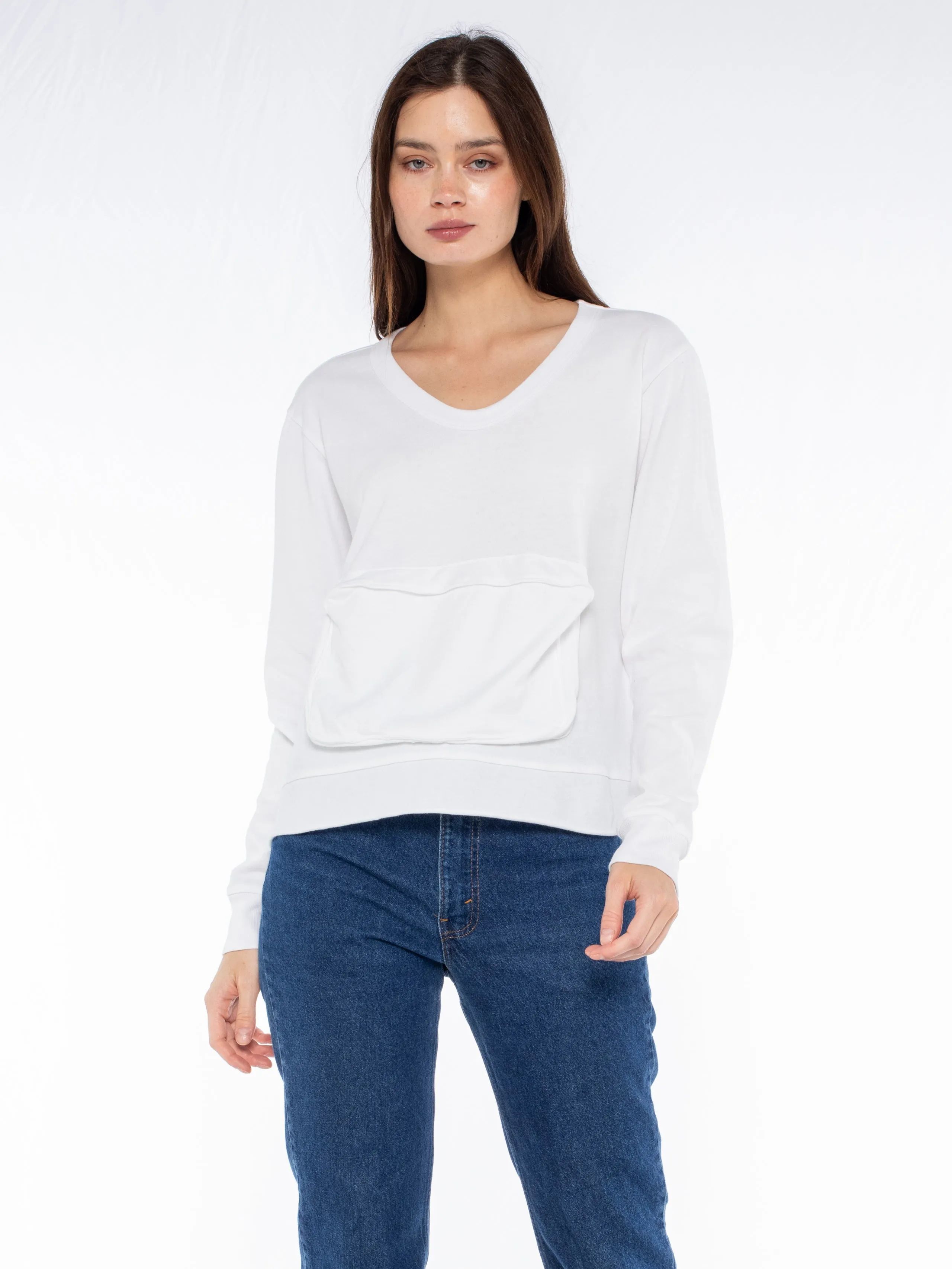 Slouchy Long Sleeve Sweatshirt with Pouch Front Pocket