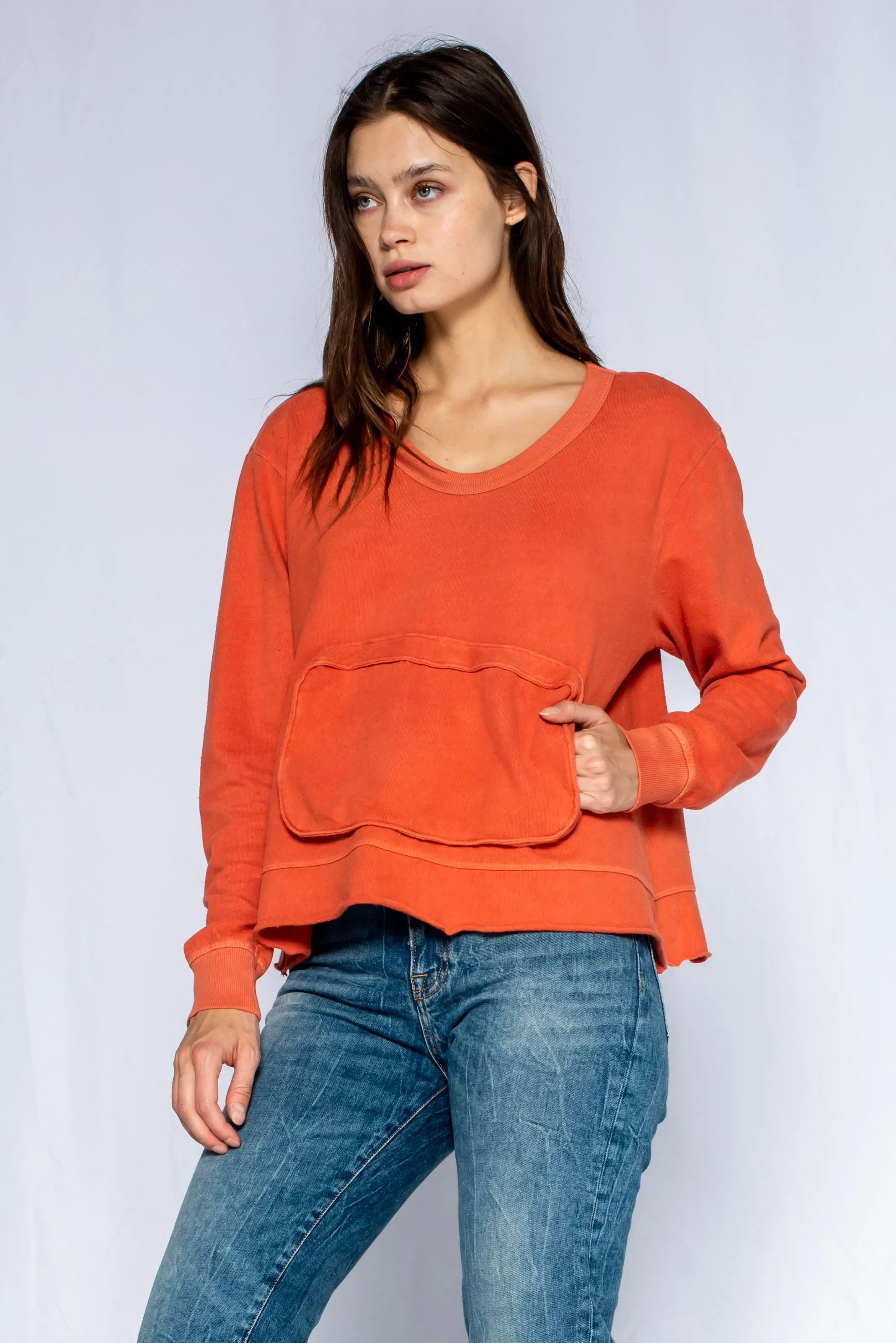 Slouchy Long Sleeve Sweatshirt with Pouch Front Pocket