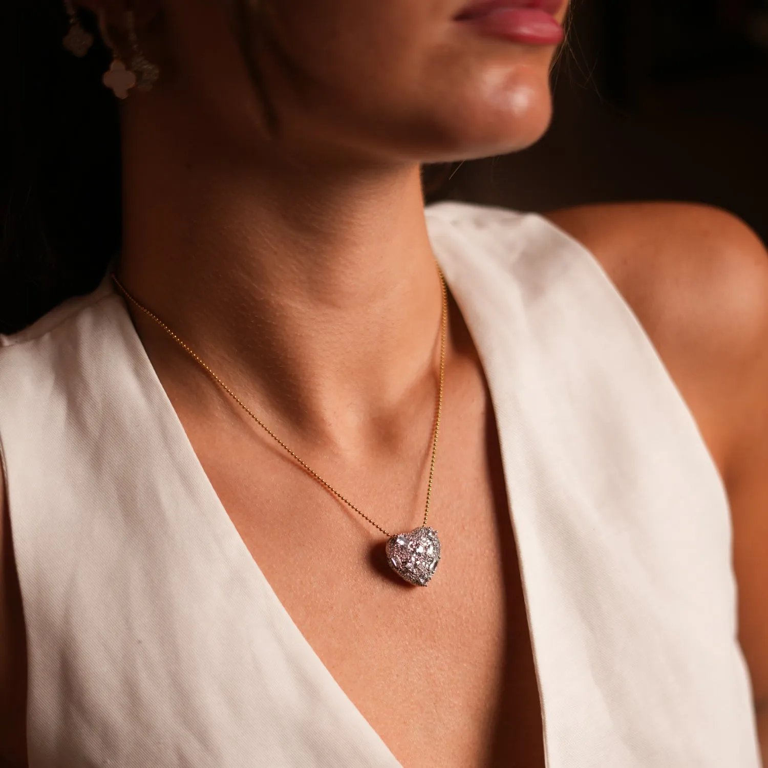 Sparkly Baguette Diamonds Big Heart Love Gold Statement Necklace