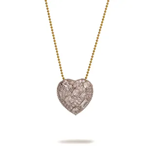 Sparkly Baguette Diamonds Big Heart Love Gold Statement Necklace