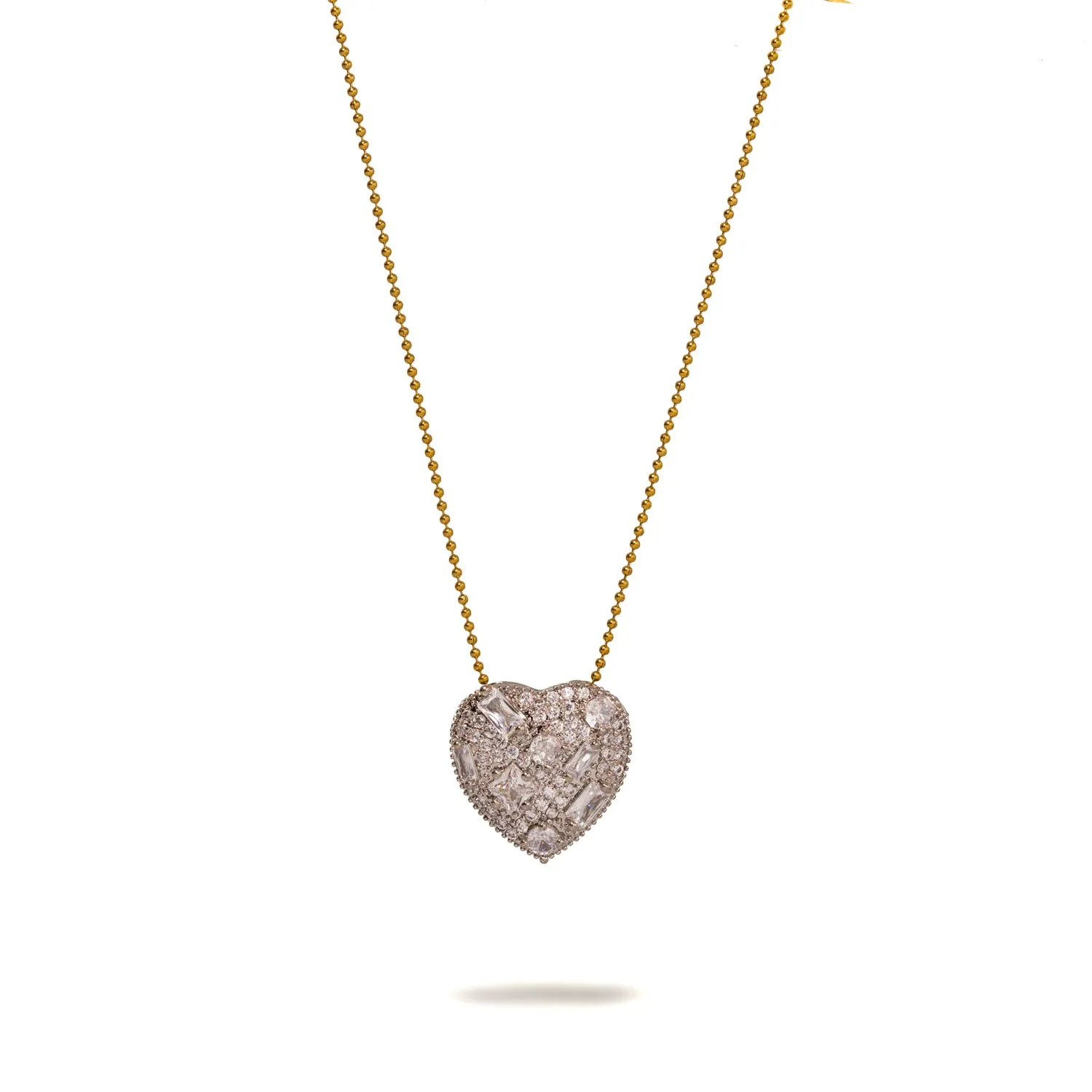 Sparkly Baguette Diamonds Big Heart Love Gold Statement Necklace