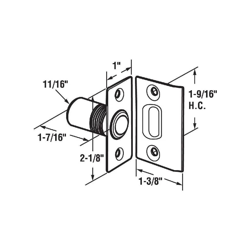 Square Ball Catch - Door Mount - 2" Brass/Satin Nickel