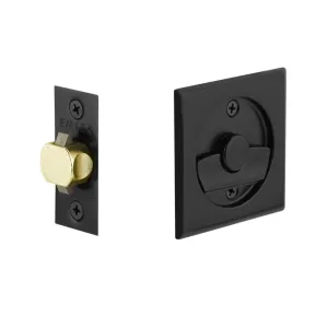 Square Tubular Privacy Pocket Door Lockset - Door Mount - 3" Brass/Flat Black