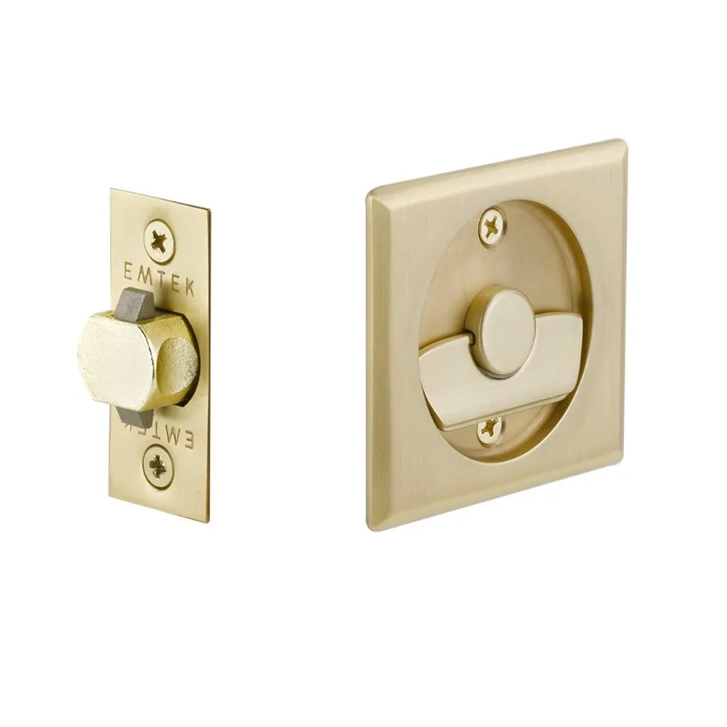 Square Tubular Privacy Pocket Door Lockset - Door Mount - 3" Brass/Satin Brass