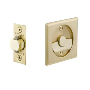 Square Tubular Privacy Pocket Door Lockset - Door Mount - 3" Brass/Satin Brass