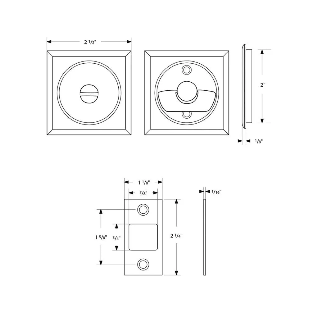Square Tubular Privacy Pocket Door Lockset - Door Mount - 3" Brass/Satin Brass