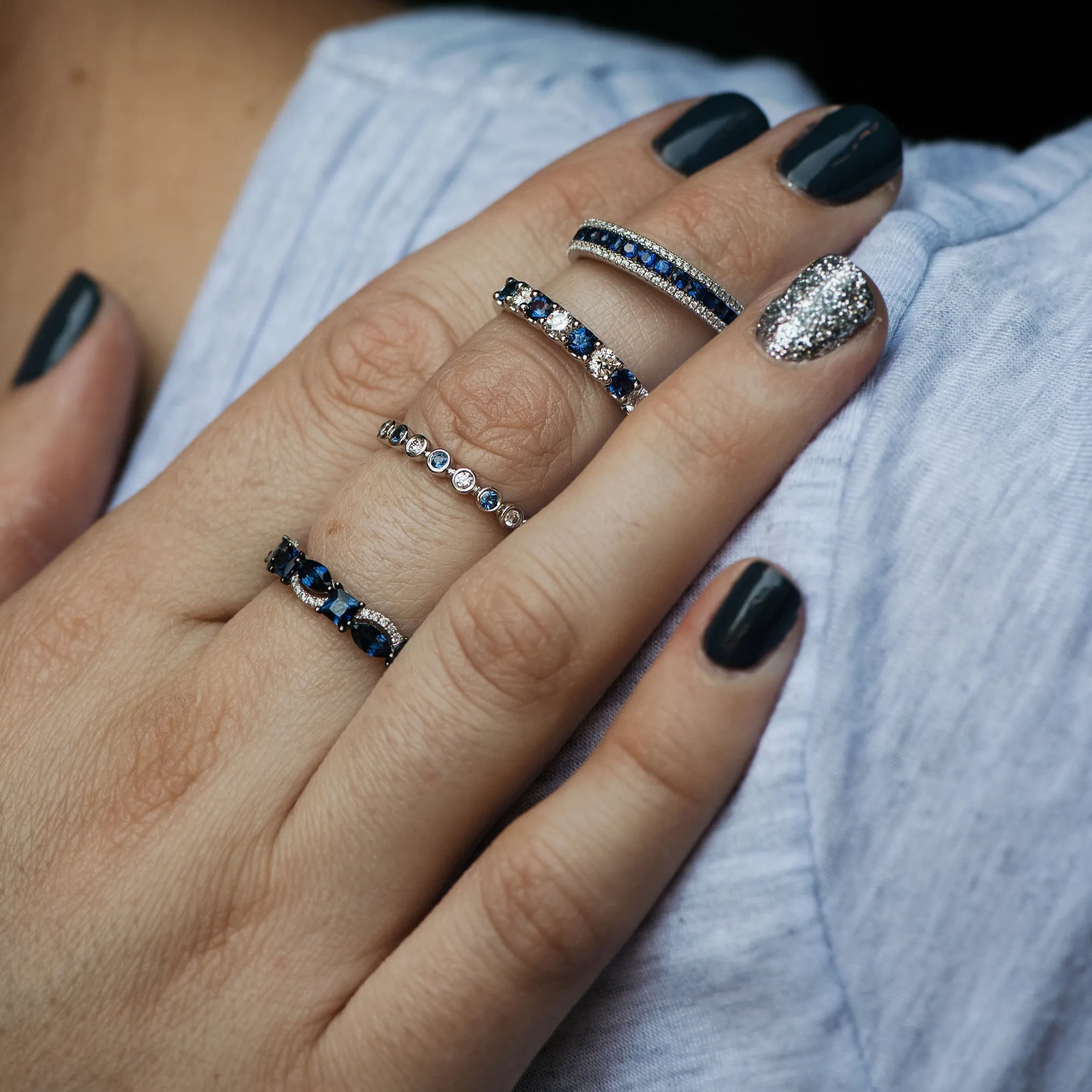 Stackable Sapphire and Round Diamond Band