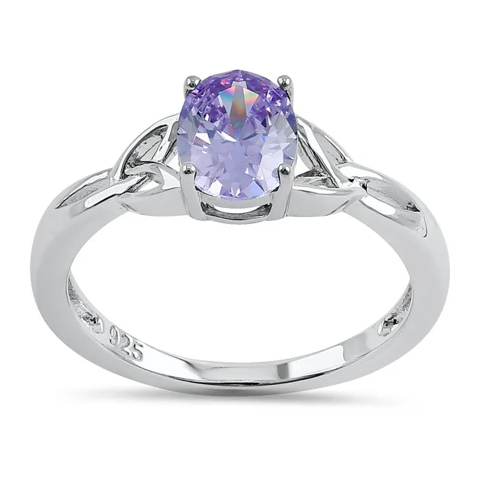 Sterling Silver Charmed Lavender Oval  CZ Ring