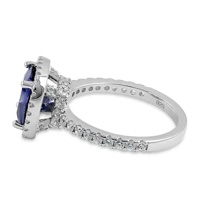 Sterling Silver Cushion Cut Tanzanite and Clear CZ Ring