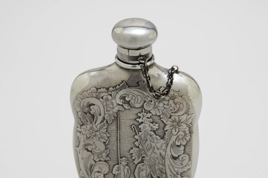 Sterling Silver Fly Fishing Hip Flask