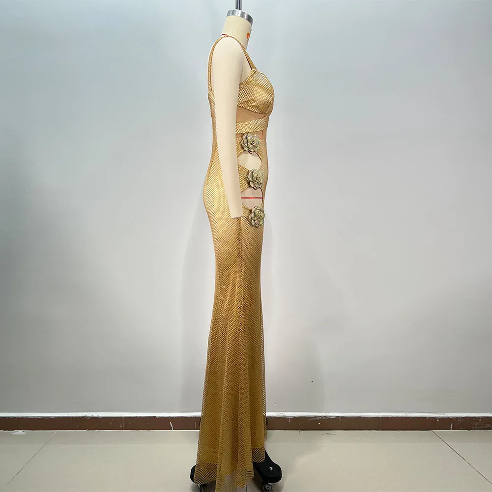 Strappy Sleeveless Cut Out Maxi Bodycon Dress HT1241