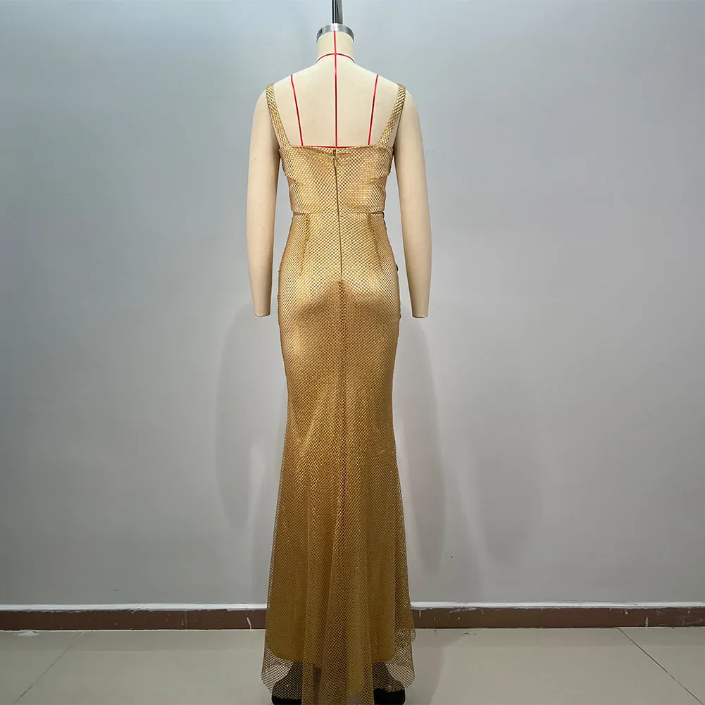 Strappy Sleeveless Cut Out Maxi Bodycon Dress HT1241