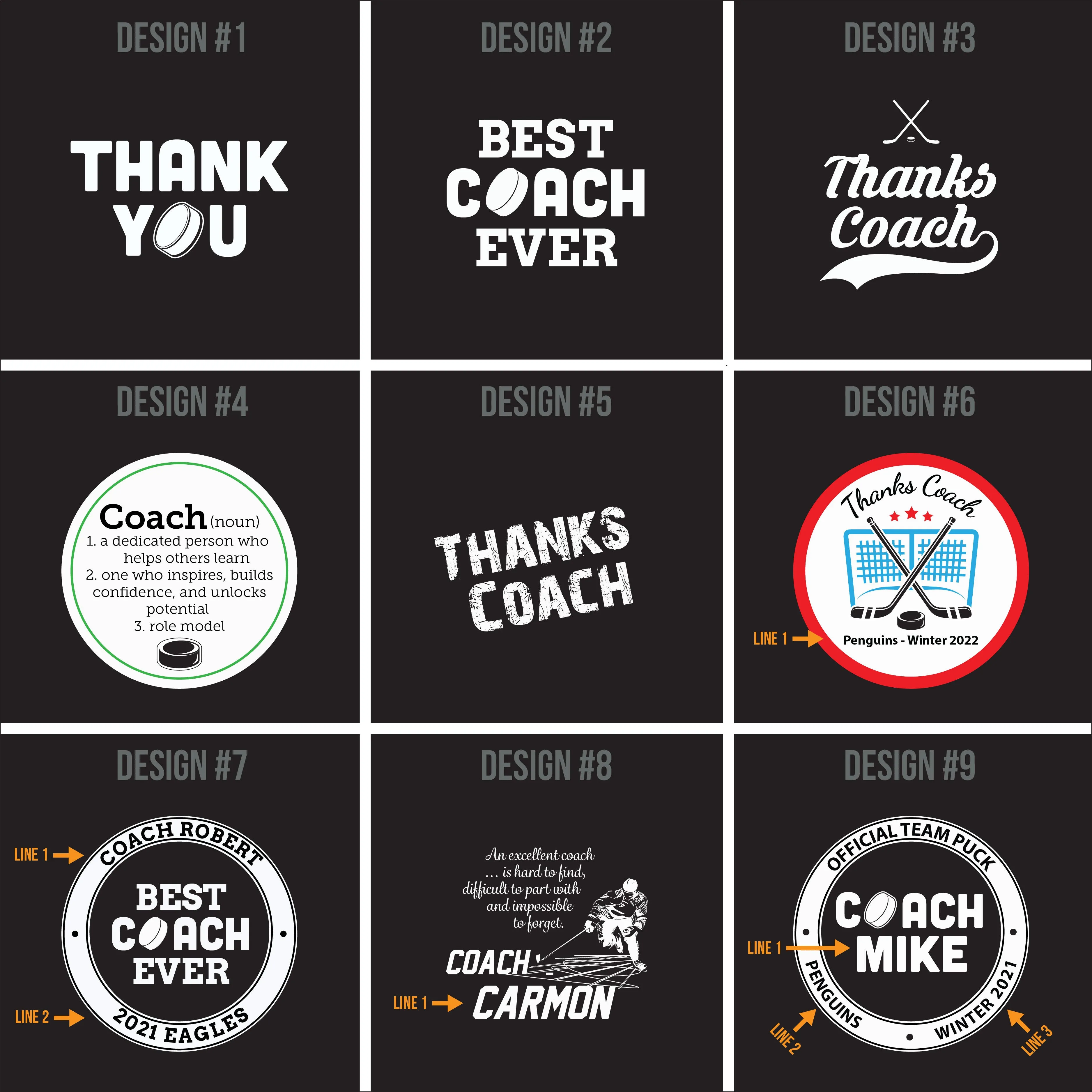Thanks Coach, Printed Pucks