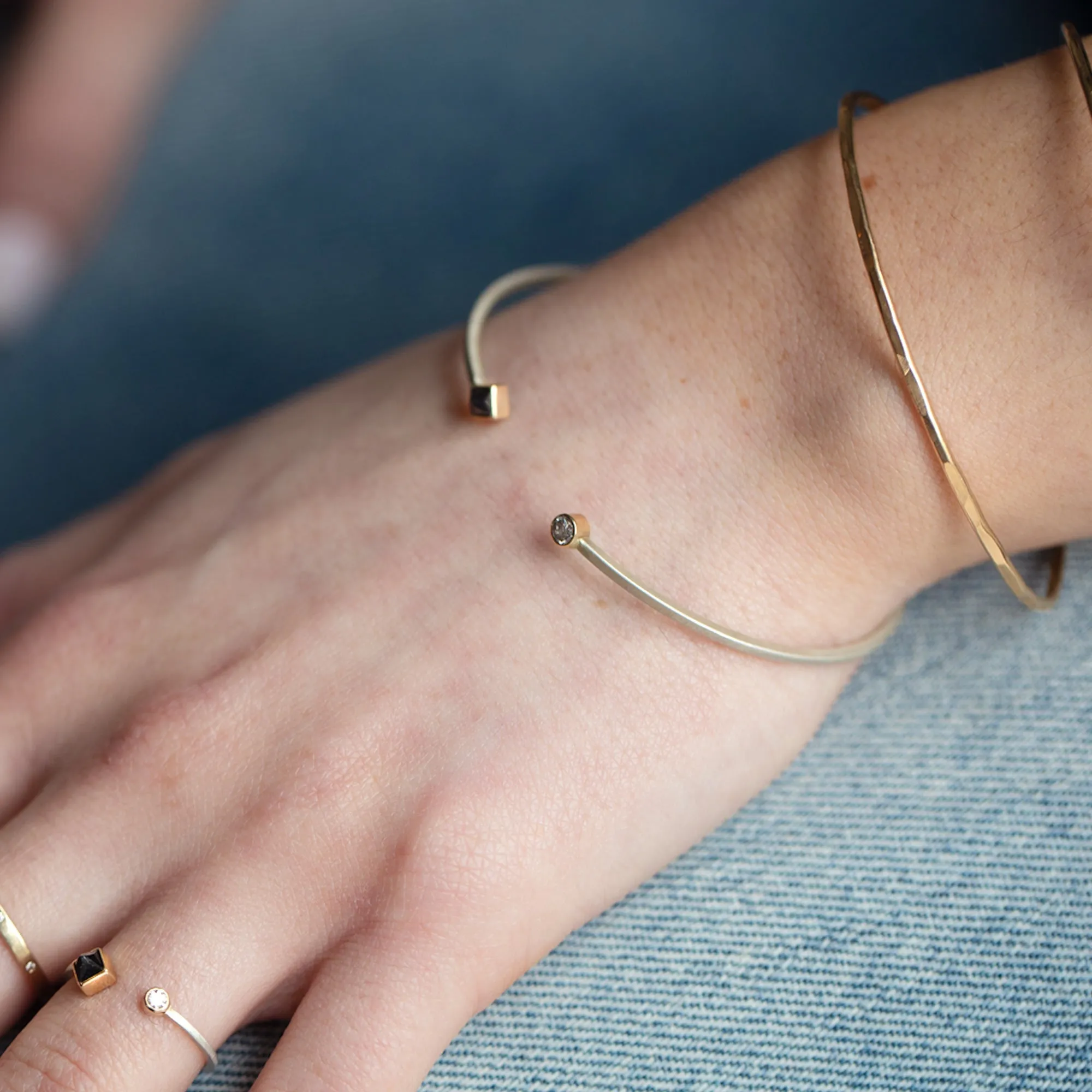The Open Cuff Black   White Diamond Bracelet | Sterling Silver