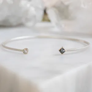 The Open Cuff Black   White Diamond Bracelet | Sterling Silver