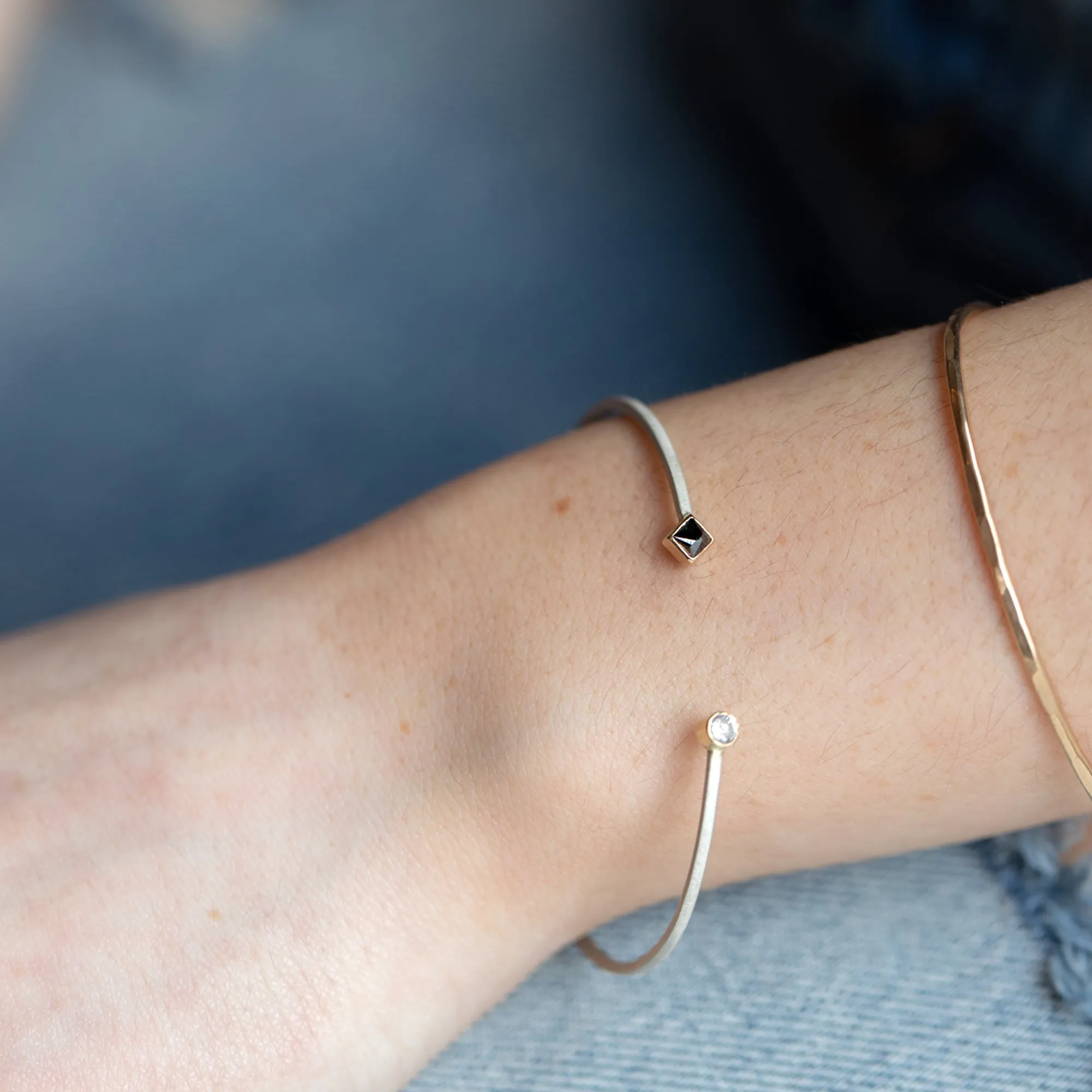 The Open Cuff Black   White Diamond Bracelet | Sterling Silver