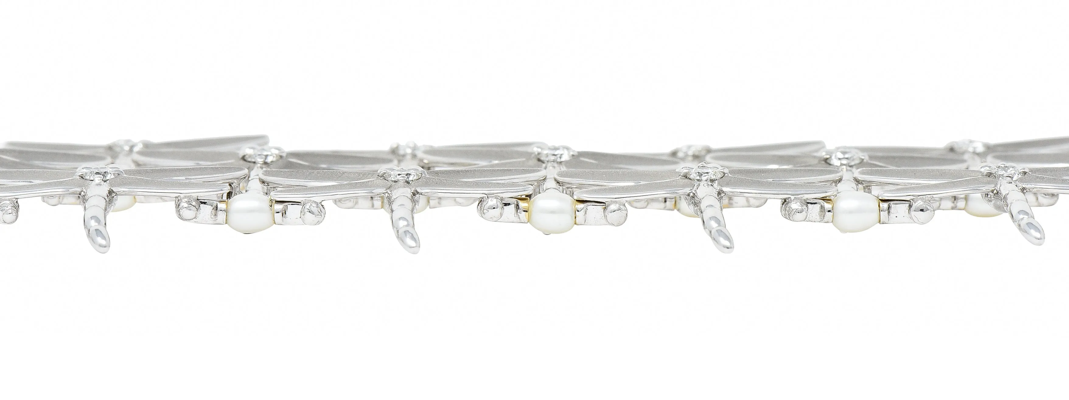Tiffany & Co. Diamond Pearl Enamel 18 Karat White Gold Dragonfly Link Bracelet