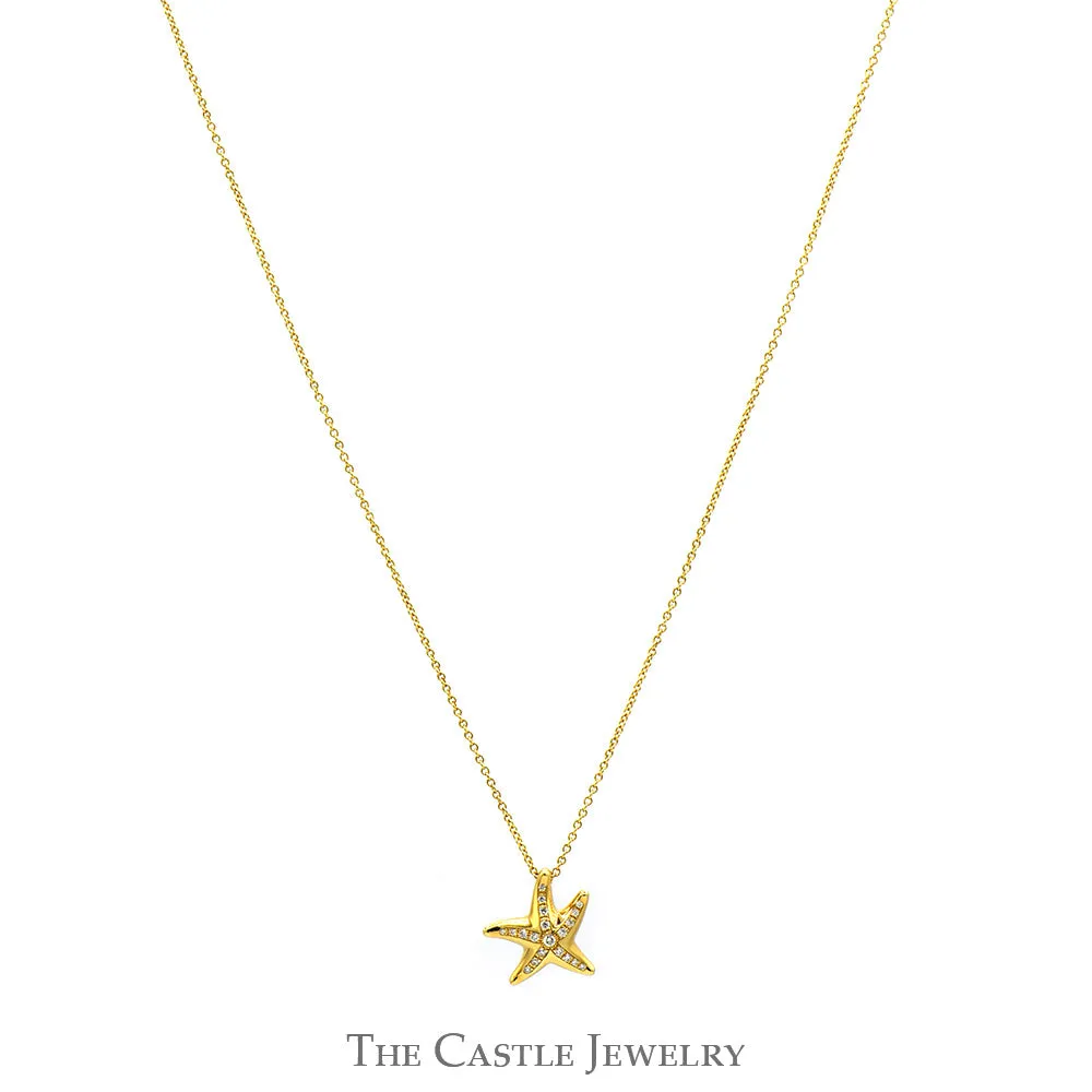 Tiffany & Co. Elsa Peretti Starfish Necklace with Diamond Accents on 18 inch Chain in 18k Yellow Gold