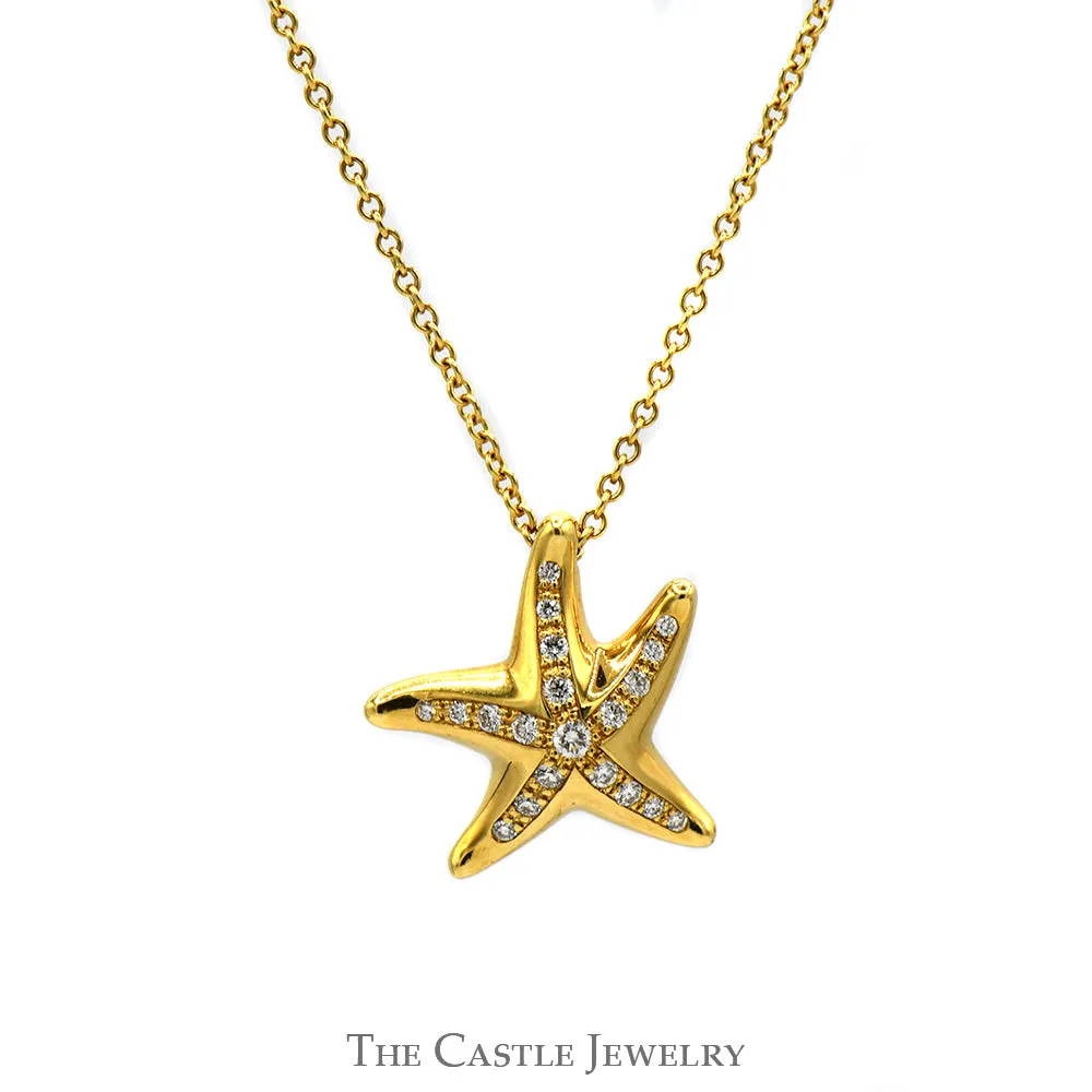 Tiffany & Co. Elsa Peretti Starfish Necklace with Diamond Accents on 18 inch Chain in 18k Yellow Gold