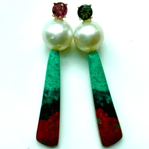 Tourmalines, White South Sea Pearl and Sonoran Sunrise Earrings