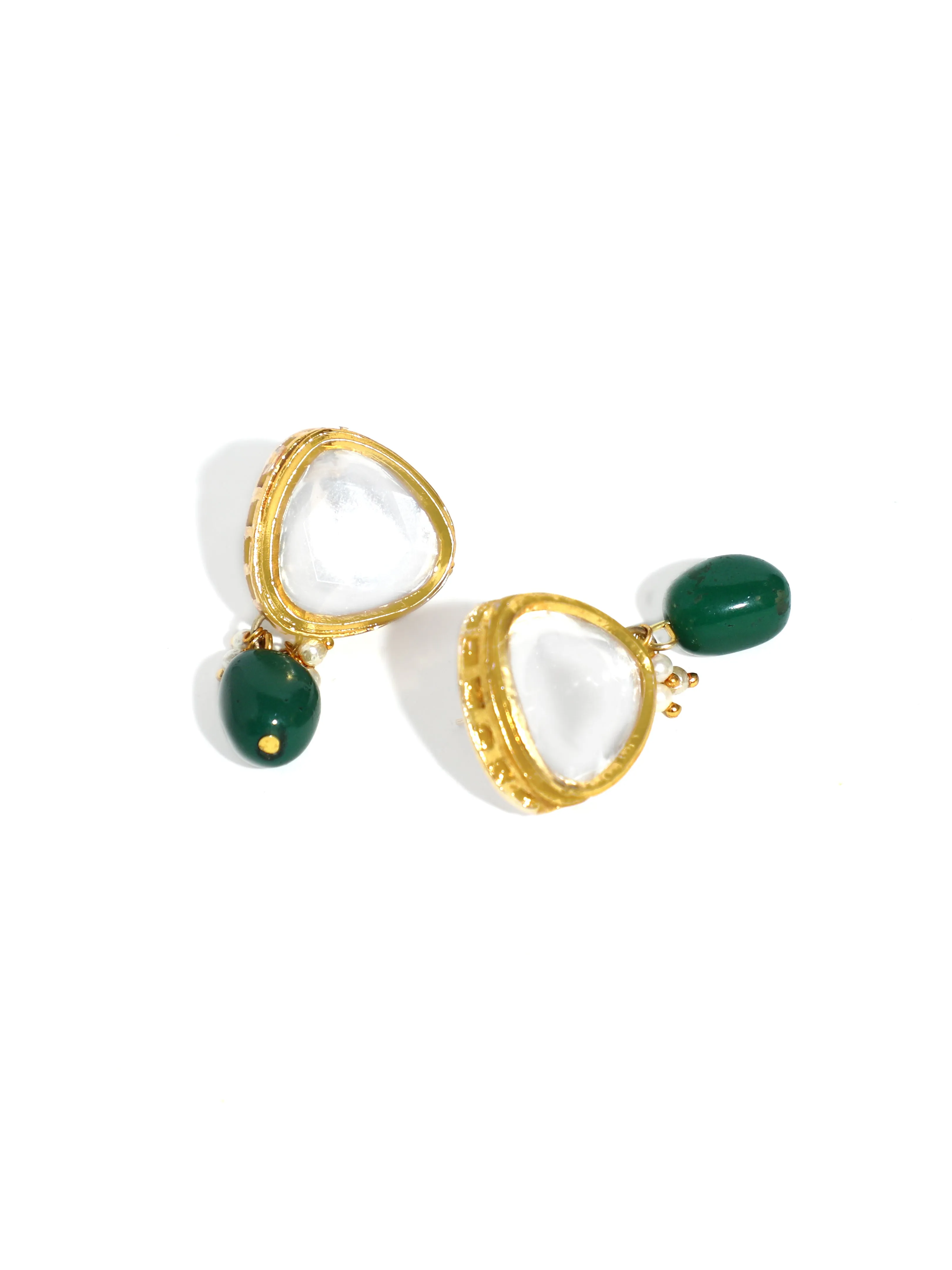 Traditional Gold Plated Green Beads Polki Kundan Necklace Set