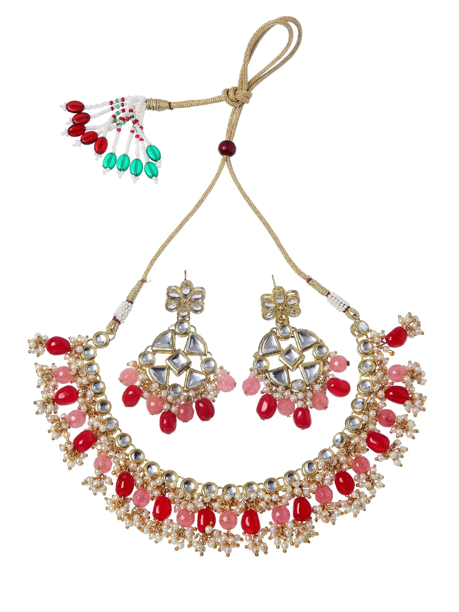 Traditional Gold Plated Kundan & Red Tumble Stone Studded Necklace Set