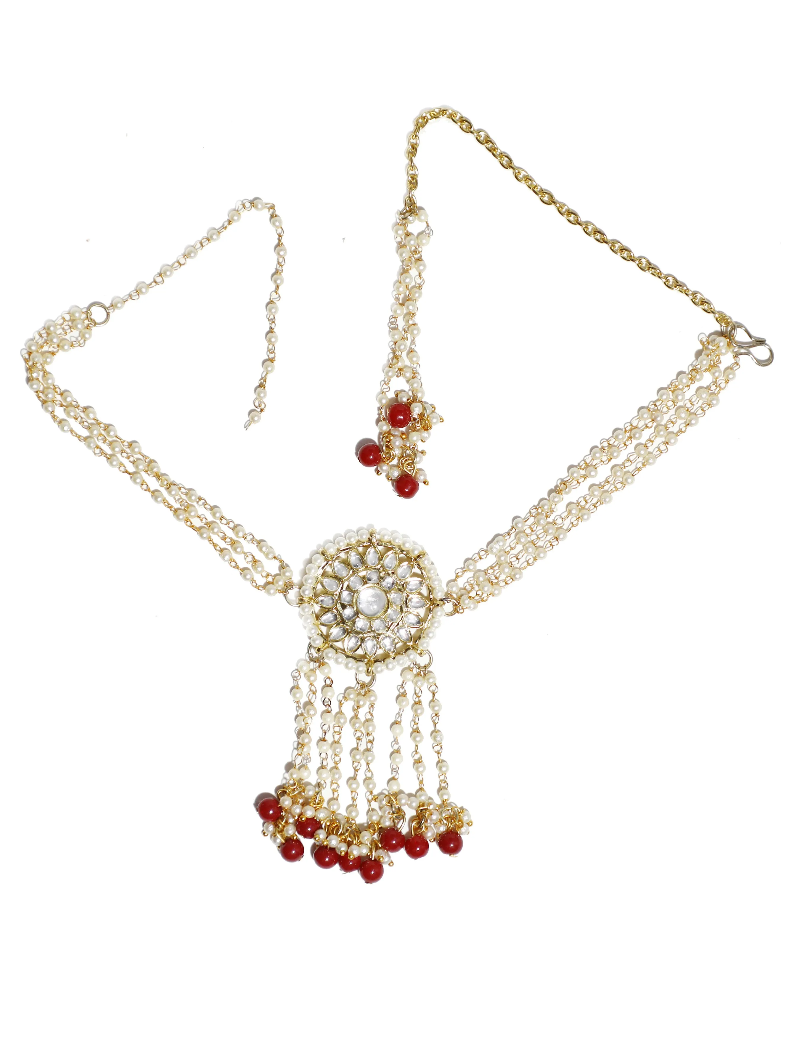 Traditional Gold Plated Red Beads Kundan Bajubandh