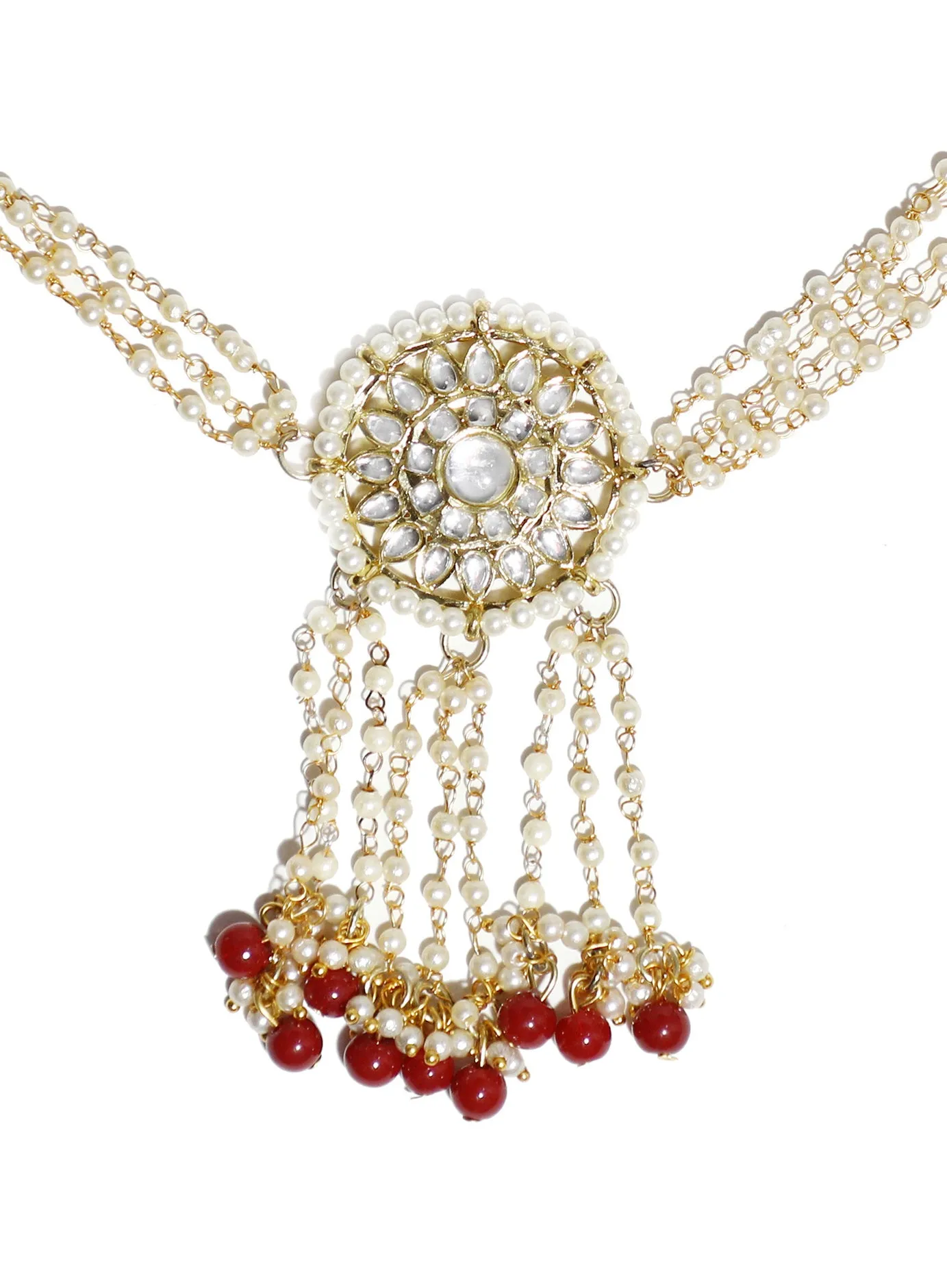 Traditional Gold Plated Red Beads Kundan Bajubandh