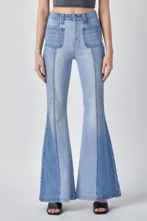 Two Tone High Rise Front Pocket Flare