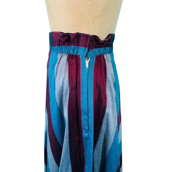 Vintage 1980s Stripe Skirt Blue Gray Burgundy Striped | W 25-30&quot;