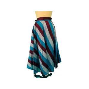 Vintage 1980s Stripe Skirt Blue Gray Burgundy Striped | W 25-30&quot;