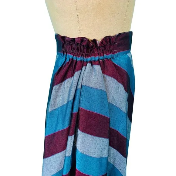 Vintage 1980s Stripe Skirt Blue Gray Burgundy Striped | W 25-30&quot;