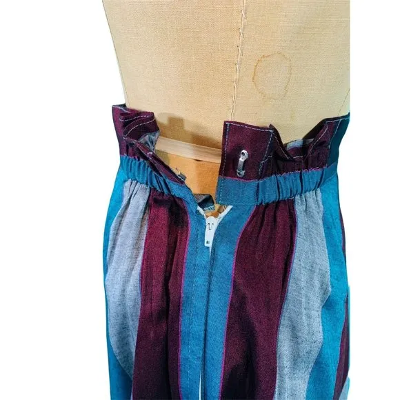 Vintage 1980s Stripe Skirt Blue Gray Burgundy Striped | W 25-30&quot;