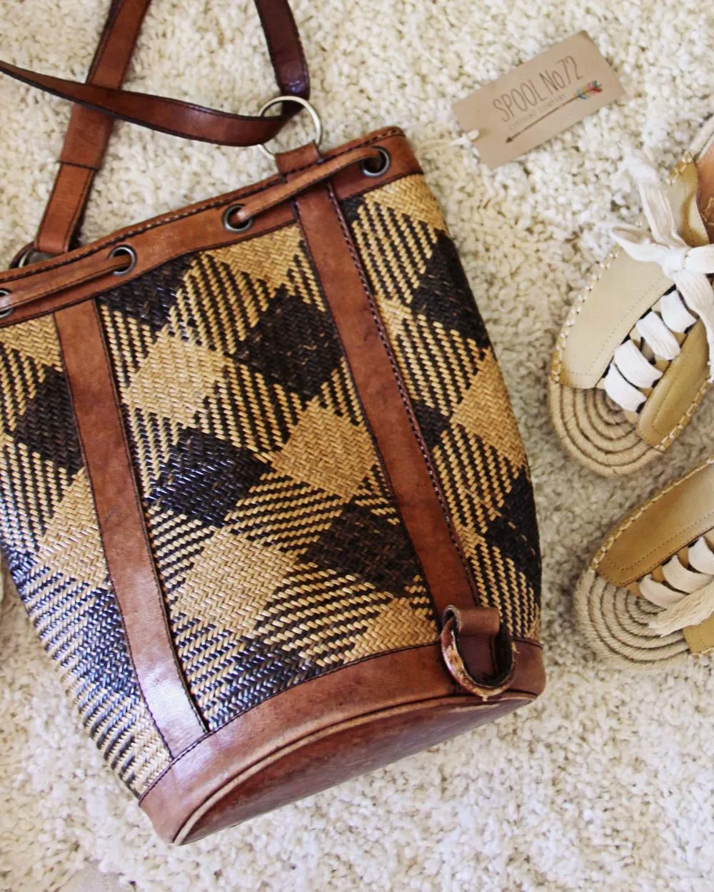 Vintage 70's Leather Bucket Tote