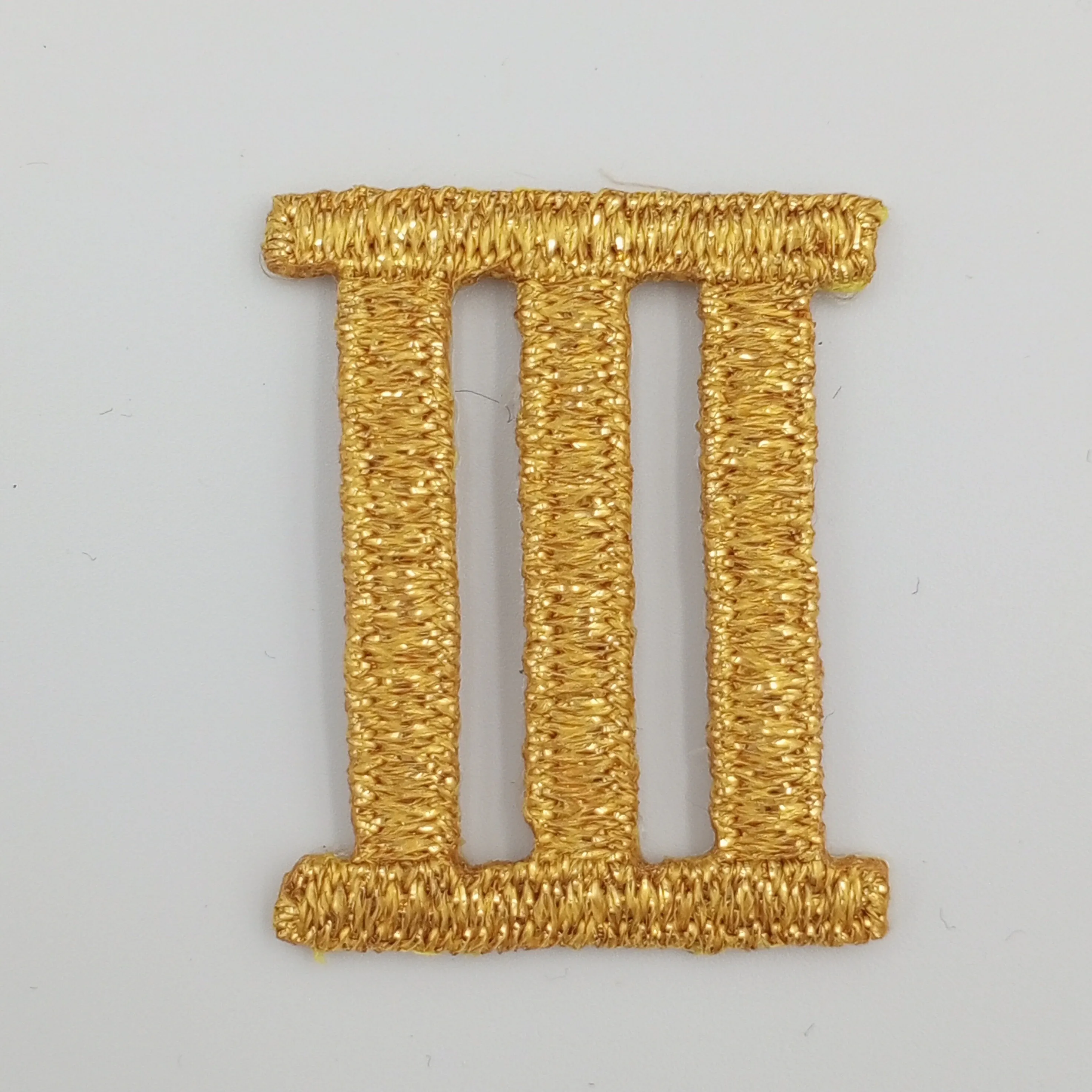 VINTAGE Badge Patches metallic gold Roman Numeral Three Embroidered Appliques #771