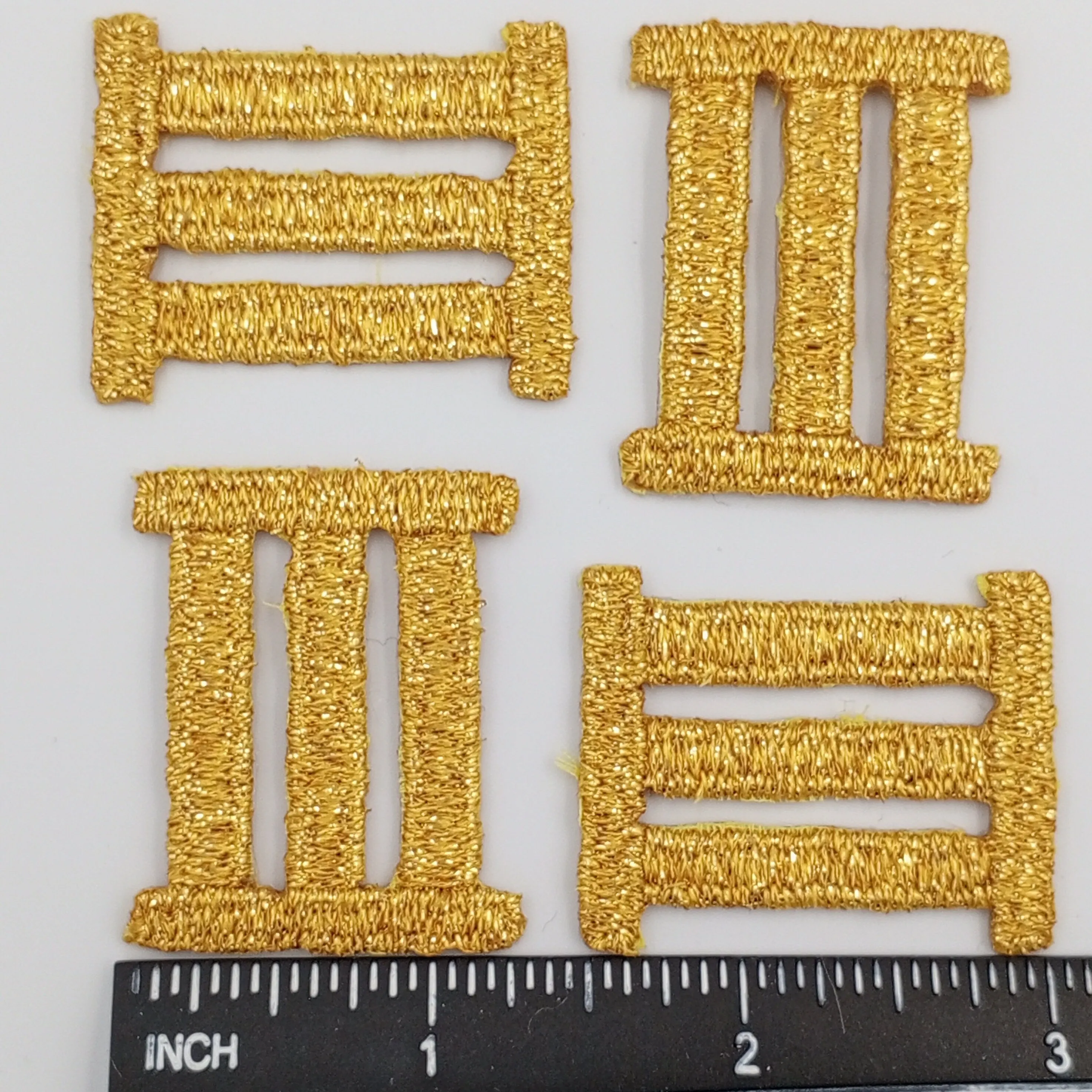 VINTAGE Badge Patches metallic gold Roman Numeral Three Embroidered Appliques #771
