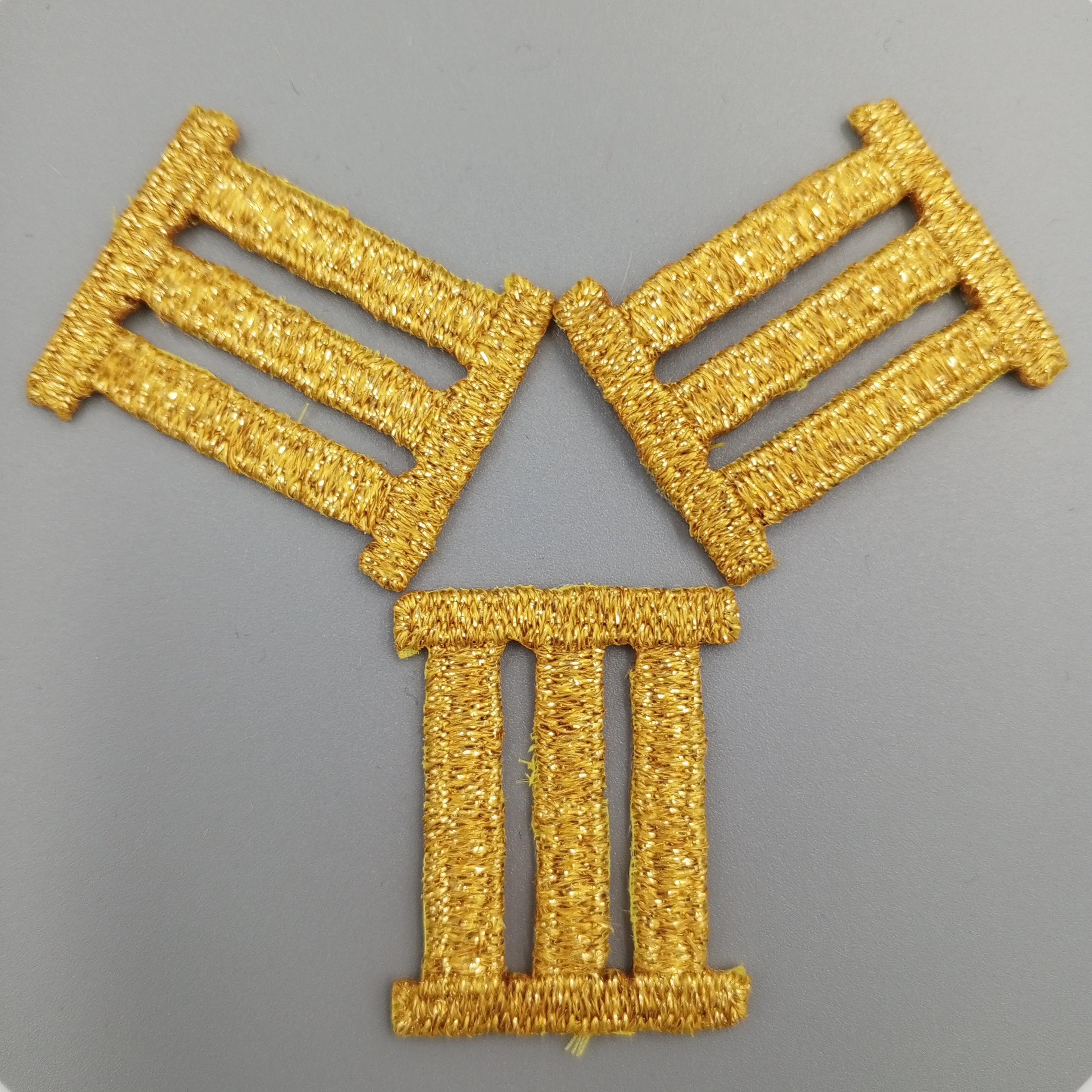 VINTAGE Badge Patches metallic gold Roman Numeral Three Embroidered Appliques #771