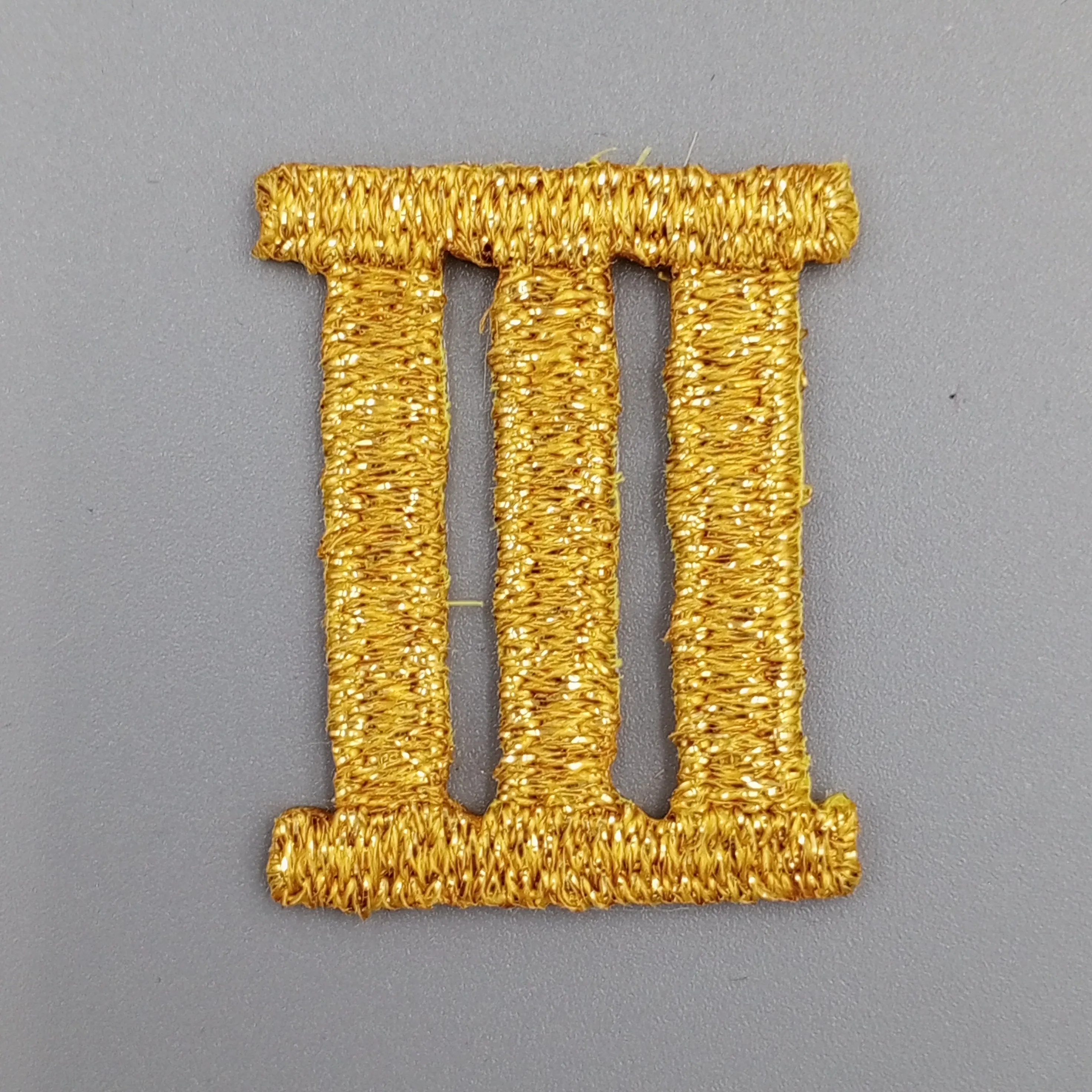 VINTAGE Badge Patches metallic gold Roman Numeral Three Embroidered Appliques #771