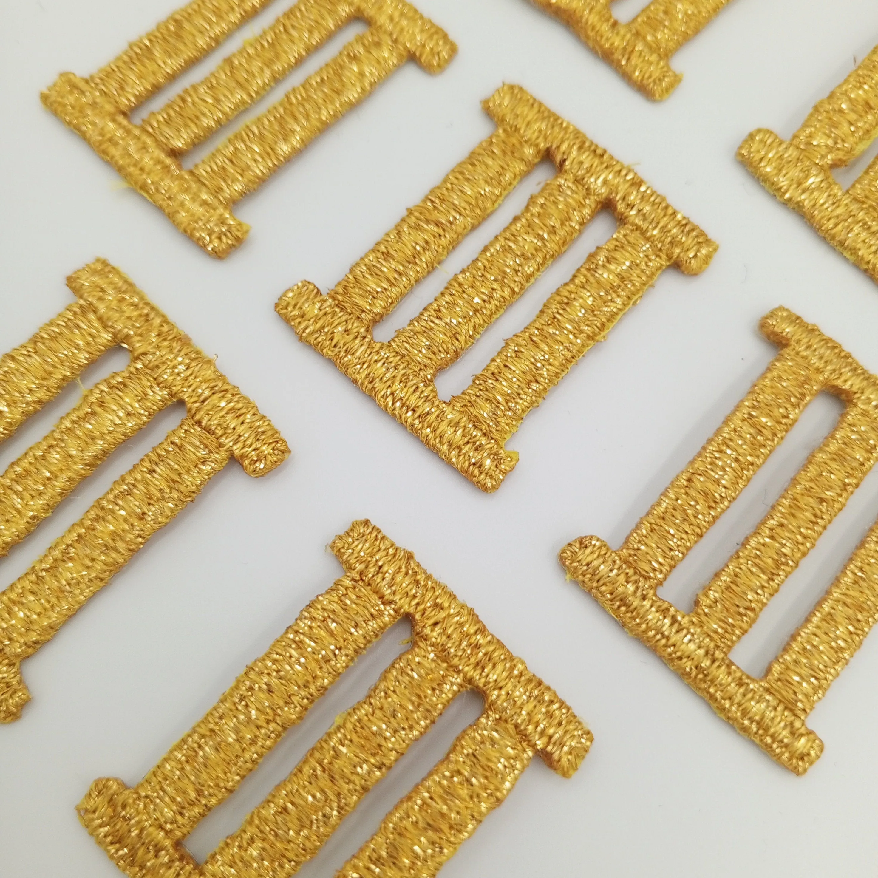 VINTAGE Badge Patches metallic gold Roman Numeral Three Embroidered Appliques #771