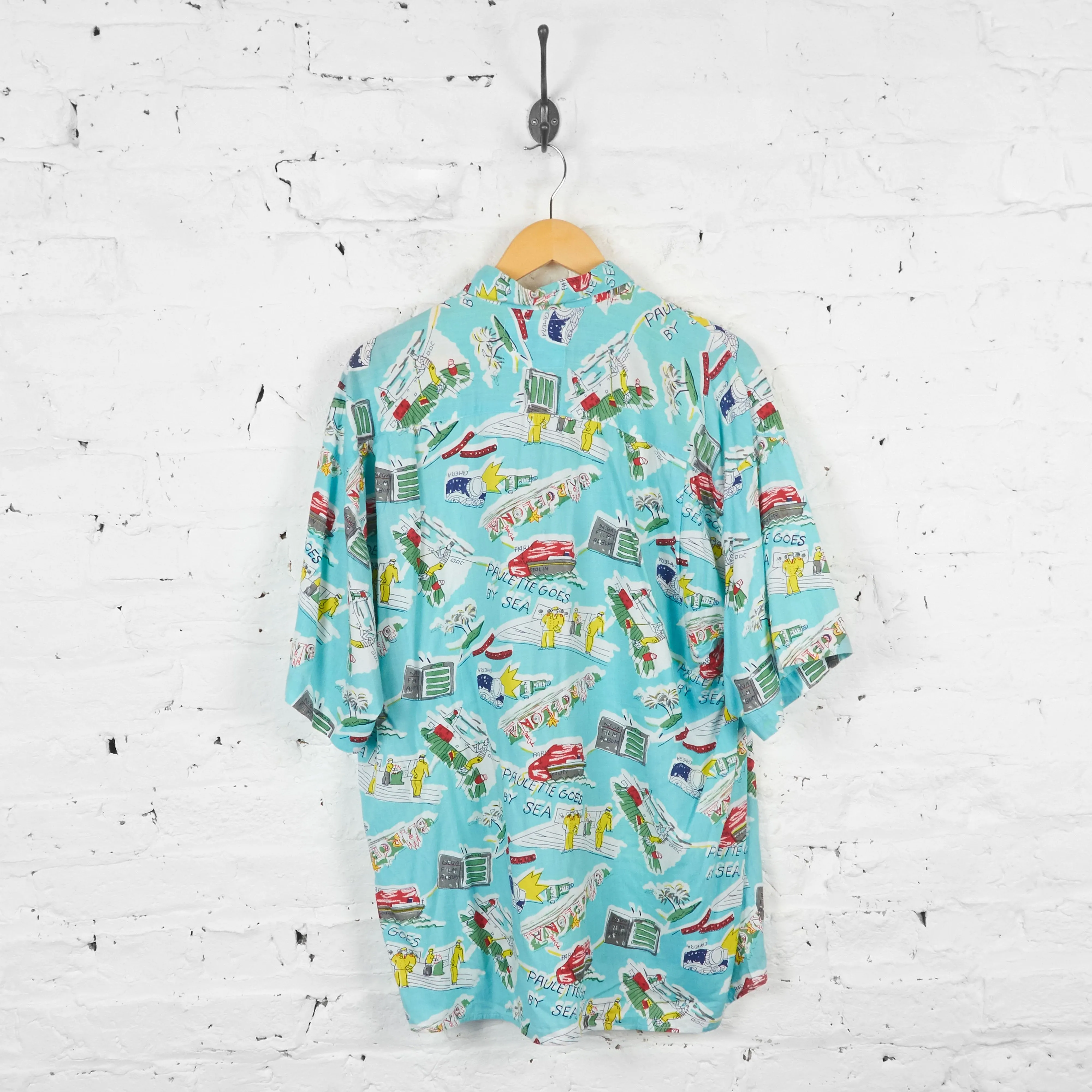 Vintage Barcelona Seaside Themed Shirt - Blue/Red/Yellow/Green - L