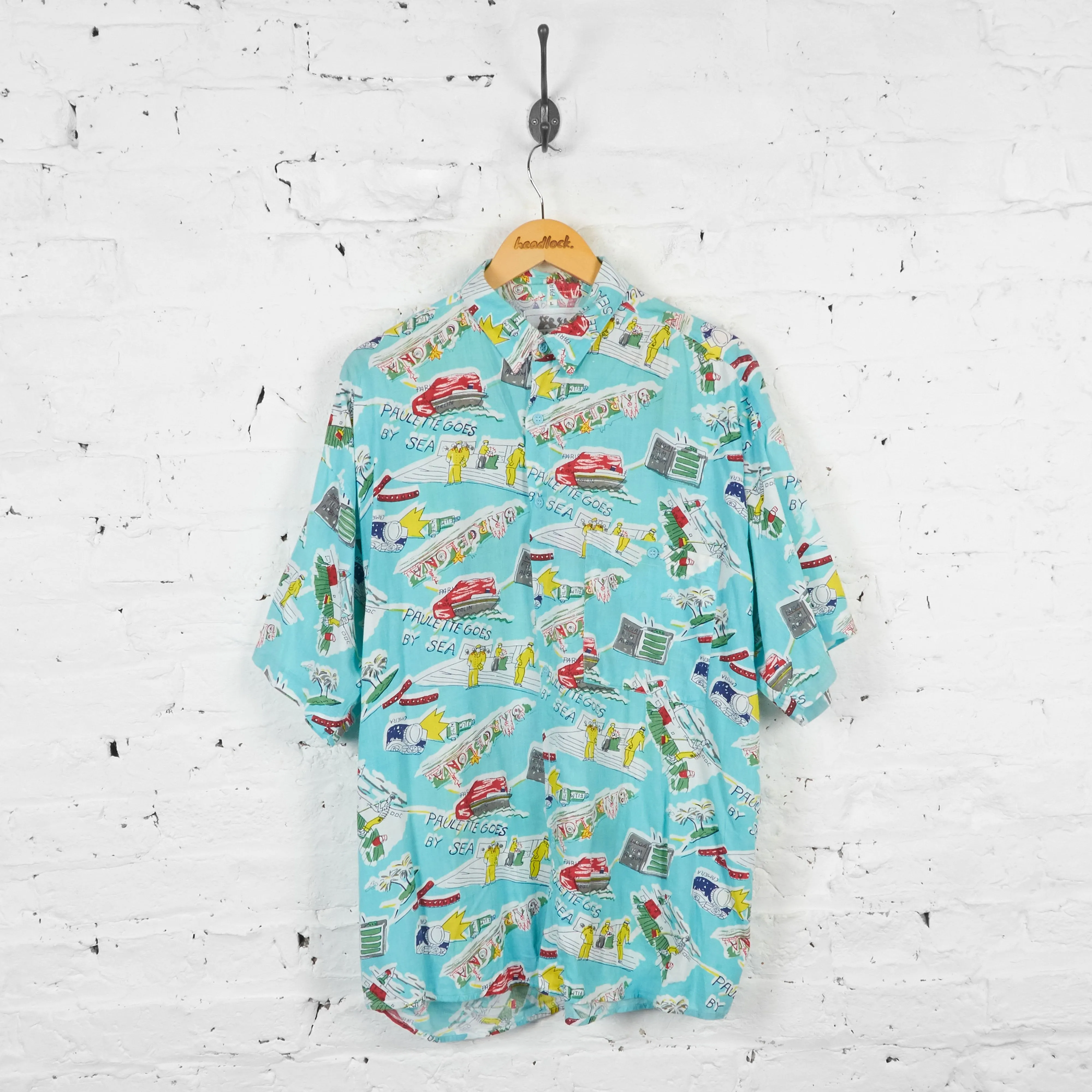 Vintage Barcelona Seaside Themed Shirt - Blue/Red/Yellow/Green - L