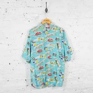 Vintage Barcelona Seaside Themed Shirt - Blue/Red/Yellow/Green - L