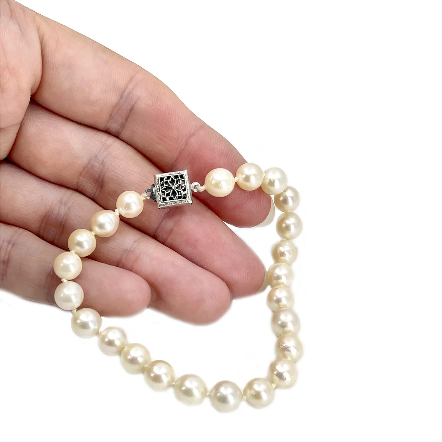 Vintage Japanese Baroque Saltwater Akoya Cultured Pearl Bracelet- Sterling Silver