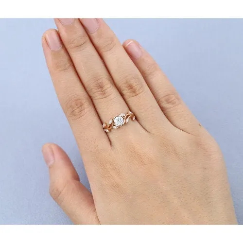 Vintage Moissanite engagement ring leaf flower ring alternative ring rose gold ring art deco promise ring prong set unique anniversary ring