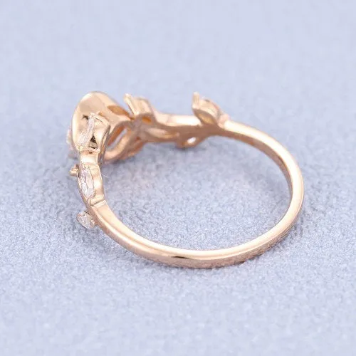 Vintage Moissanite engagement ring leaf flower ring alternative ring rose gold ring art deco promise ring prong set unique anniversary ring