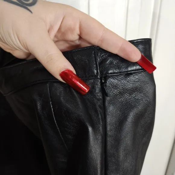 Vintage Rem Garson Pencil Skirt Womens 6 Black Leather Lined Pocket Side Zip