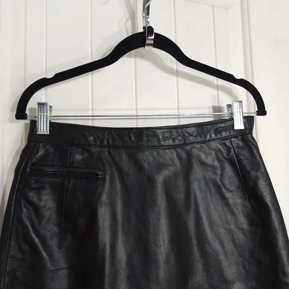 Vintage Rem Garson Pencil Skirt Womens 6 Black Leather Lined Pocket Side Zip