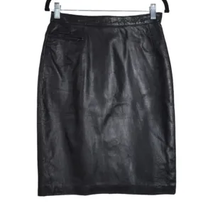 Vintage Rem Garson Pencil Skirt Womens 6 Black Leather Lined Pocket Side Zip