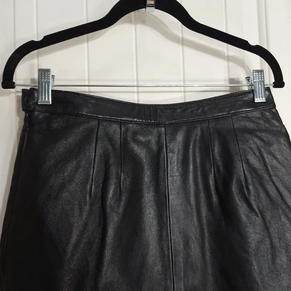 Vintage Rem Garson Pencil Skirt Womens 6 Black Leather Lined Pocket Side Zip