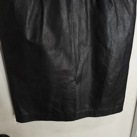 Vintage Rem Garson Pencil Skirt Womens 6 Black Leather Lined Pocket Side Zip